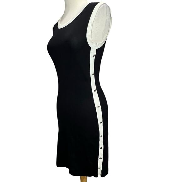 La Madona Y2K Tank Knit Dress M Black White Buttons Stretch Sporty Minimalist - Picture 3 of 13